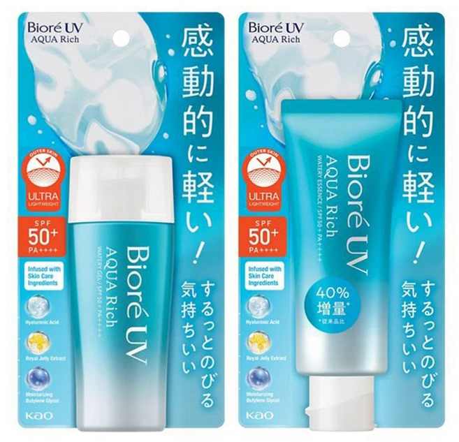 비오레 UV 아쿠아리치 워터리 선크림 2종 세트 (에센스 선크림 70g + 젤 선크림 70g) / SPF50+ PA++++ / 수분감 / 무기자차 / 일본정품, 1개