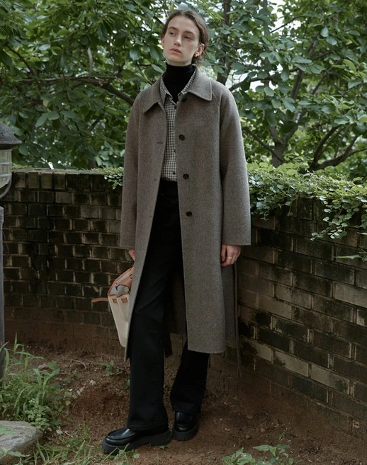 스텝어라운드 Handmade herringbone belt coat (BROWN)