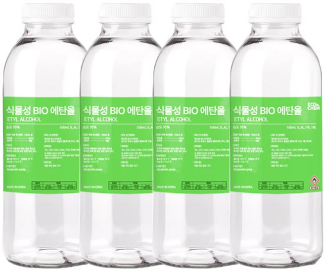 바이오 에탄올 식물성 95% Bio 고순도 프리미엄 불멍 에탄올난로 용, 4개, 1L