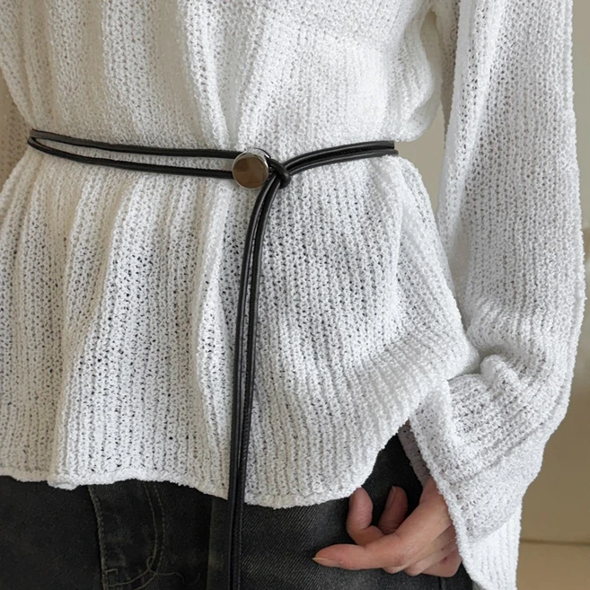 블루씨티 실버 스토퍼 레더 슬림 매듭 끈 벨트