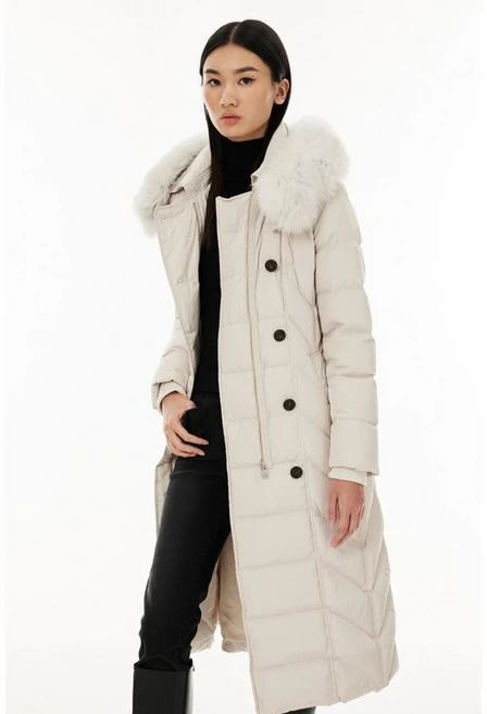 (백화점 상품) VOV [파주점] 구스다운 사가 폭스 퍼 후드 트렌치 코트 롱 패딩 점퍼 7153417001 809872, 66, 블랙