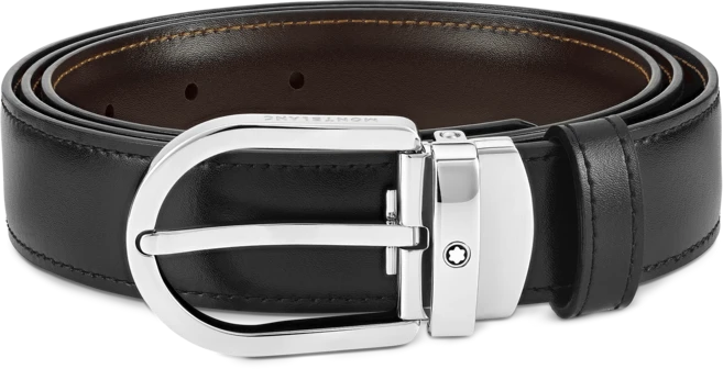 몽블랑 말발굽형 버클 블랙/브라운 30mm 리버서블 레더 벨트 128135