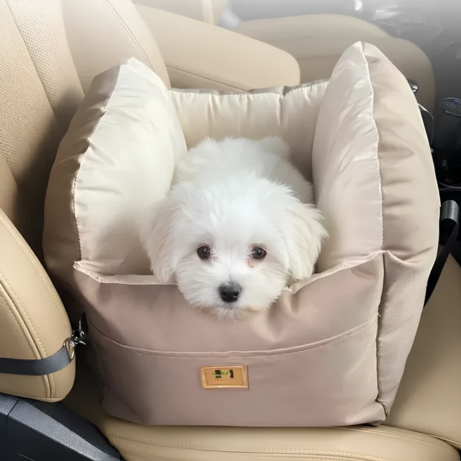 멍뭉핏 강아지 카시트 소형견 휴대용 이동가방, 1개, 베이지