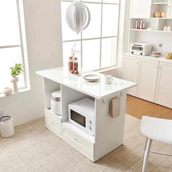 나무뜰 주방 렌지대 대리석 세라믹 아일랜드 식탁, 렌지대형 아일랜드식탁 MWC132C, 프레임-화이트+상판-올화이트