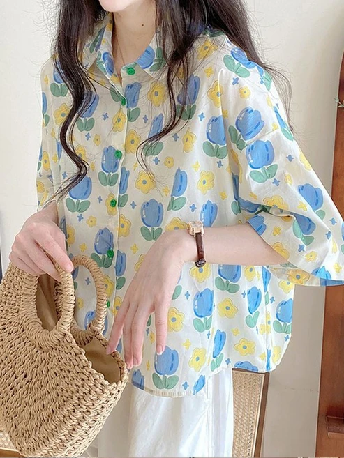 SS-3186 여름 플라워 카라넥 반팔 셔츠