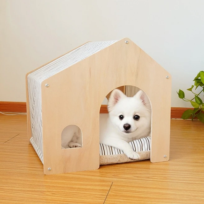 강아지 원목 강아지 집 언밸런스 원목 하우스, 1개, 원목색