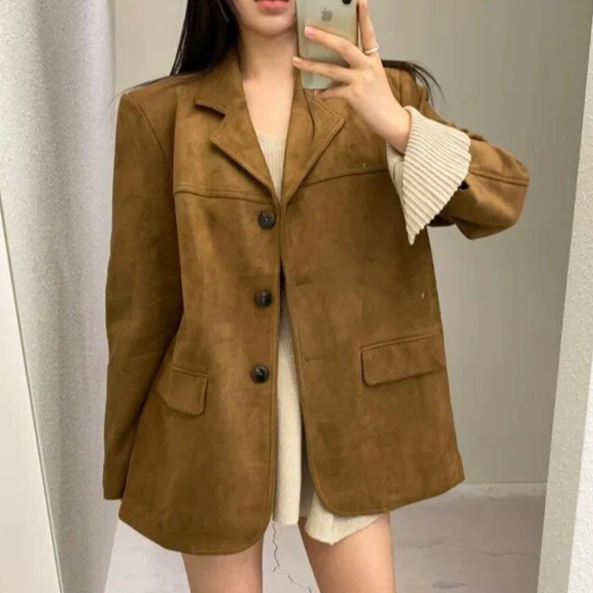 여성자켓 스웨이드자켓 자켓 여성가을자켓 루즈핏 캐주얼 스타일리시하게 잘 어울리다