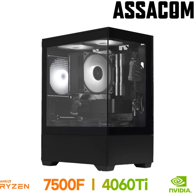 [아싸컴] 조립pc 게이밍 고사양 게임용 데스크탑 롤 배그 본체 인텔 AMD 컴퓨터, 12. 7500F+4060Ti, Free DOS, 1TB, 16GB, 블랙