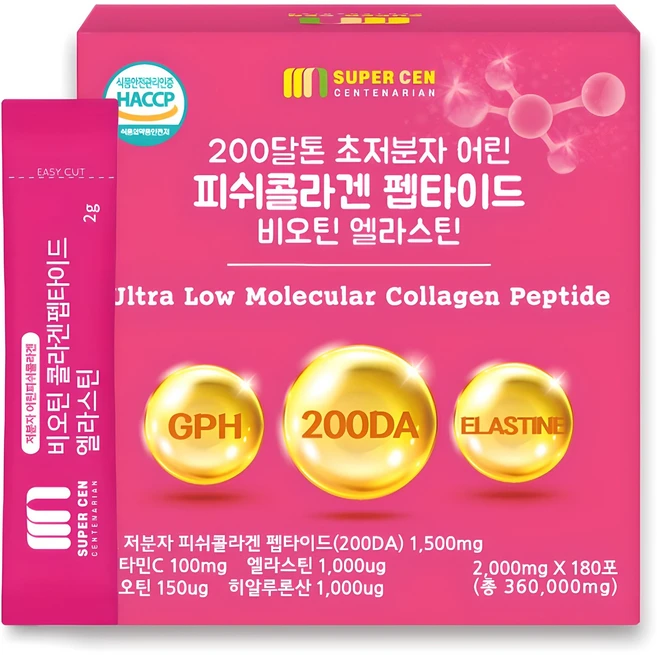 슈퍼쎈 200달톤 초저분자 어린피쉬콜라겐 펩타이드 비오틴 엘라스틴, 360g, 1개