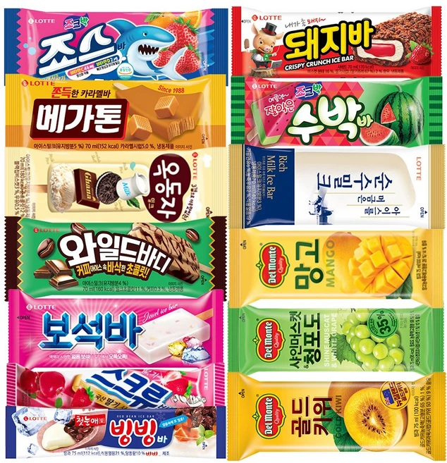 롯데 아이스크림 2종 20개씩 40개 ( 죠스바 수박바 스크류바 옥동자 보석바 돼지바 와일드바디 메가톤바 순수밀크 빙빙바 죠크박 델몬트 망고 샤인 청포도 골든 키위 딸기 ), 수박바 20개, 와일드바디 20개, 1세트, 70ml