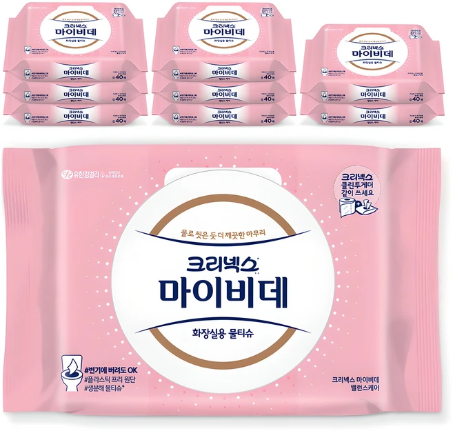 마이비데 크리넥스 밸런스케어 물티슈 캡형, 88g, 40매입, 9개