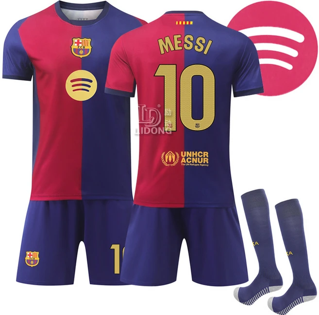 바르샤로 바르셀로나 라민 야말 메시 유니폼 24-25시즌 축구 유니폼, 1세트, 10번 메시(MESSI) 스타킹 포함
