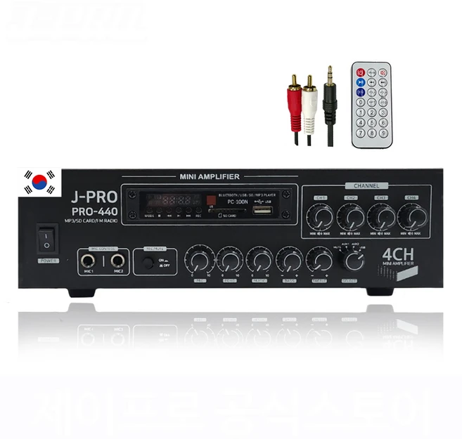 J-PRO 국산앰프 PRO-440 4채널 440W 블루투스 카페 업소용 매장용 앰프+리모콘+PC선 1.5M 포함