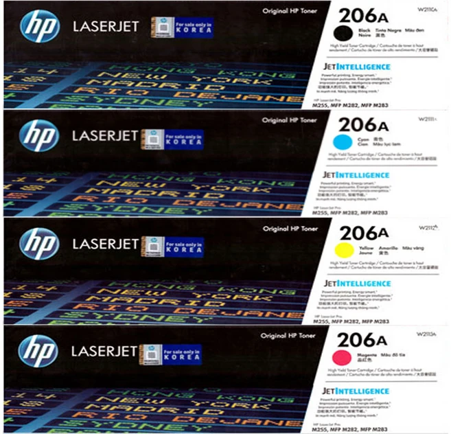 HP 정품 토너 206A 4색 세트, 흑백 1350매 컬러 각 1250매 인쇄, M255/M282/M283 호환 (W2110A/W2111A/W2112A/W2113A)