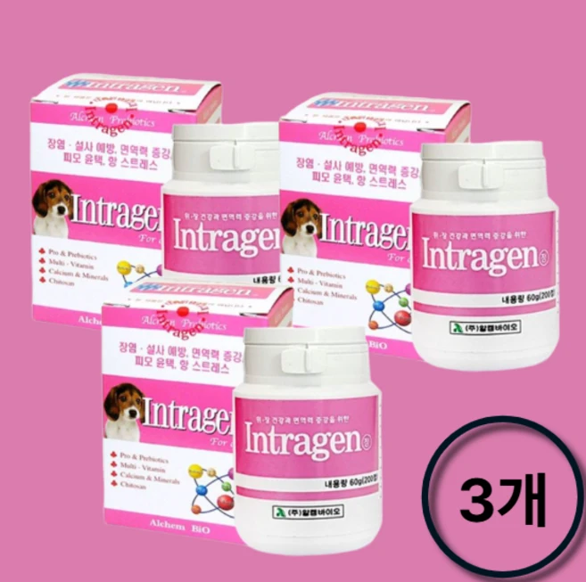 강아지 고양이 인트라젠 플러스 종합영양제 200정, 장건강/유산균, 3개