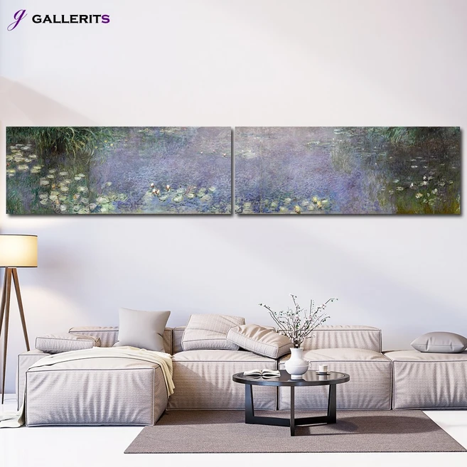 갤러리츠 모네 수련 파노라마 명화 그림 액자 아침, 중형-85x30(가로x세로cm), P026-1-수련 구름-좌
