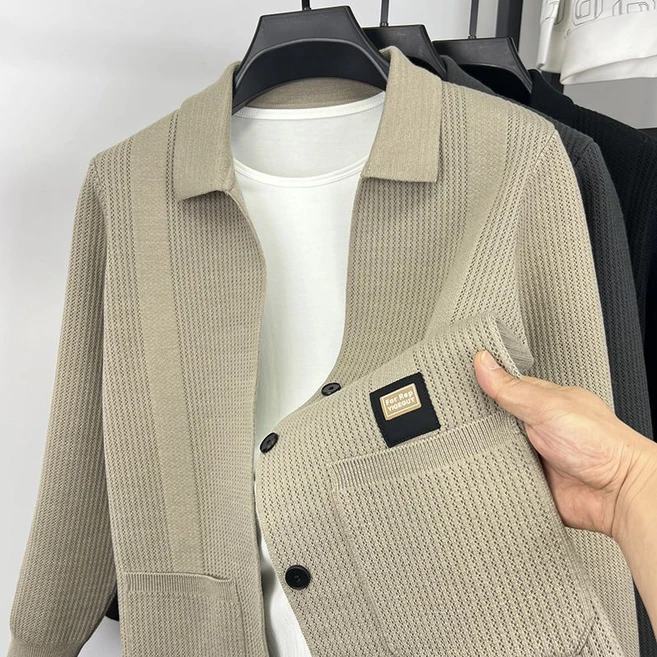 봄가을 남성 니트 가디건 트렌디 캐주얼 남성 솔리드 터틀넥 니트 코트 빅사이즈 남자 아우터 YJW