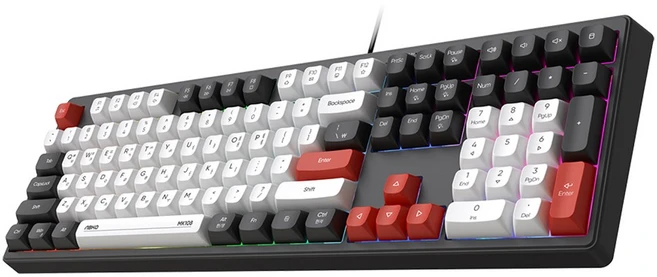 앱코 저소음 풀배열 멤브레인 108키 키보드, 블랙, MK108, 키캡