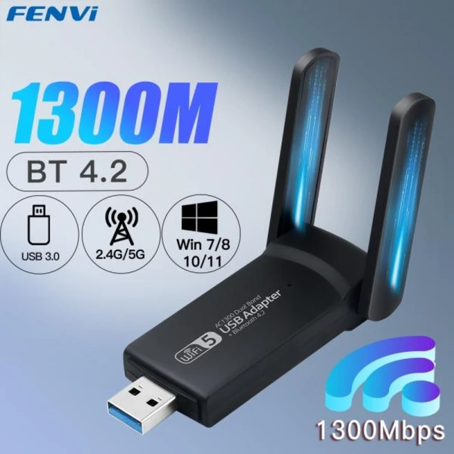 FENVI USB 3.0 와이파이 어댑터 블루투스 4.2 듀얼 밴드 2.4G 5GHz USB 네트워크 카드 데스크탑 노트북용 무선 리시버 1300Mbps