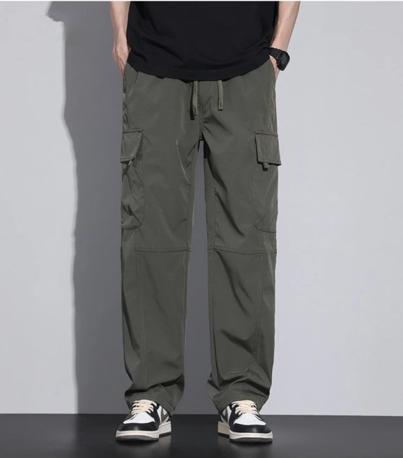 남성용 스트링 와이드 카고팬츠캐주얼 바지 남성 카고바지