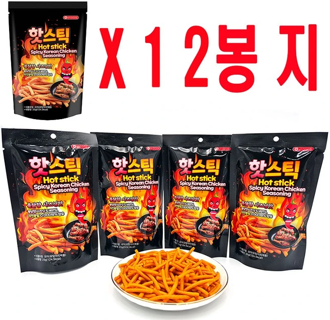 [2025.05.26 유통기한 임박상품] 핫스틱 불닭향맛 매콤한맛 미니 스낵 25g, 12개