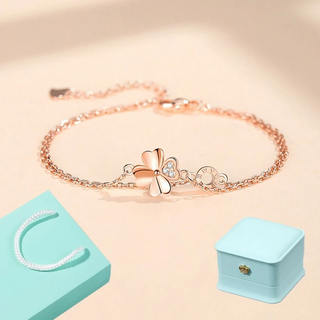 르떼르넬 JSWB041 Silver 행운 네잎 클로버 더블 레이어드 여자 실버 로즈골드 팔찌 은팔찌