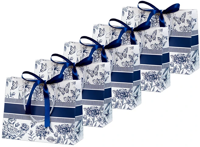 휴고잉 플라워 패턴 쇼핑백, 네이비라인, 5개