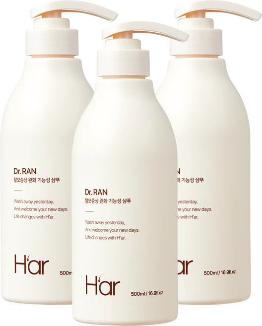 정품 하아르 닥터란 탈모증상완화도움 기능성블랙 계란 샴푸, 3개, 500ml