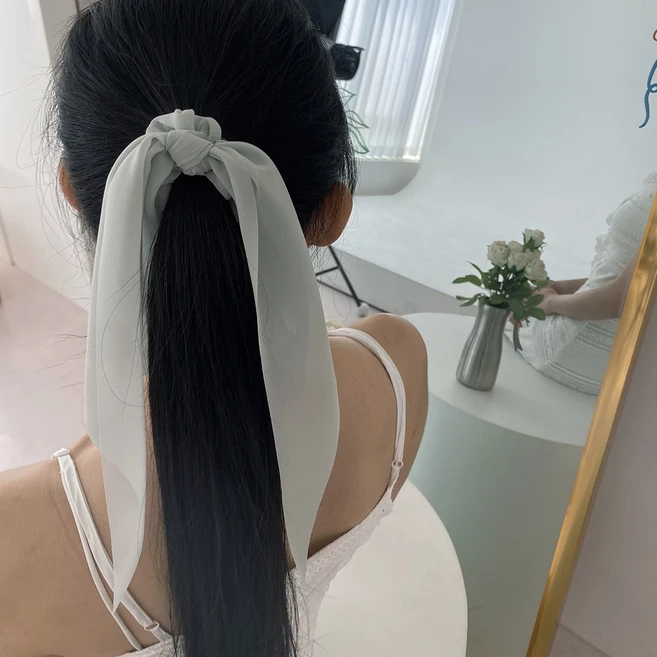 디어망고 쉬폰 스카프 스크런치 하늘하늘 청순 시스루 시폰 리본 곱창 밴드 9컬러
