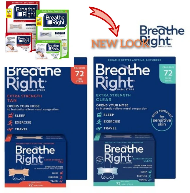 브리드 라이트 코골이 방지 패치 72매 대용량 Breathe Right 미국직배송, 2.민감비부용-그린, 1박스, 72mg