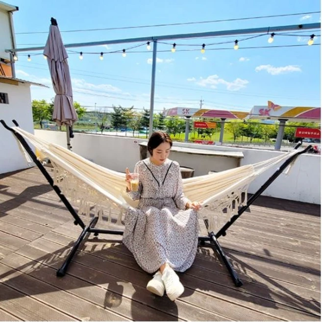 가정용 해먹 스탠드 세트 마크라메 베란다 캠핑 홈캉스 감성 의자 거치대 스텐드 그물 침대, 태슬해먹 대형 (200x150)