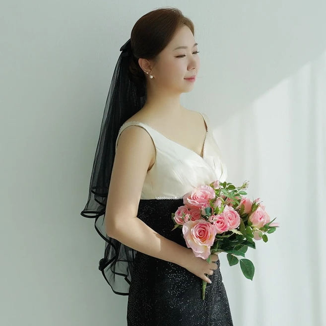 살롱드메리 블랙 베일 면사포 검은색베일 바이어스베일