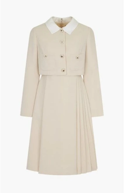 [백화점판] 케네스레이디 프리젤 배색 카라 원피스 PNK0300 하객룩 데이트룩