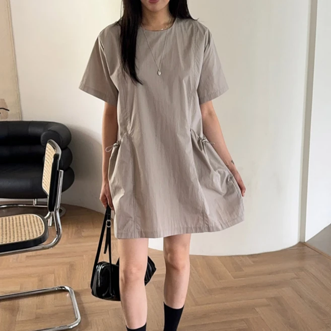 루나모드 케주얼 포켓 반팔 스트링 원피스 K0241
