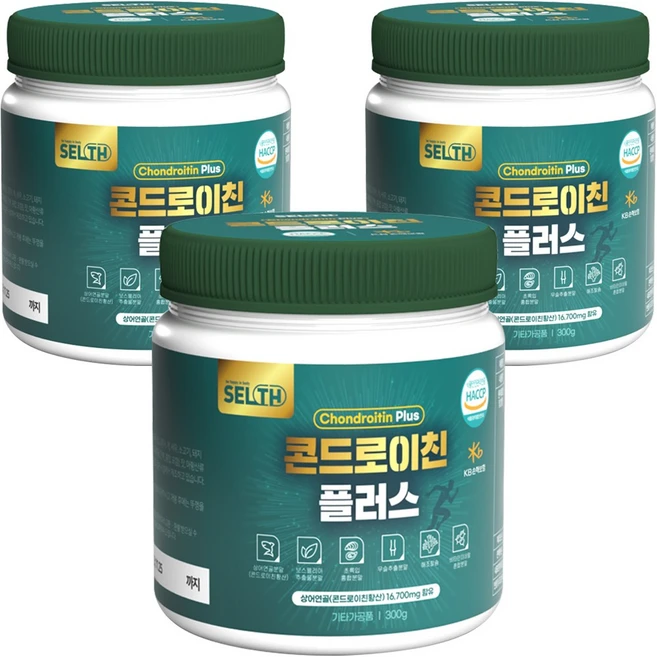 콘드로이친 플러스 분말 HACCP 인증 상어 연골 초록입홍합 보스웰리아 우슬 포함 가루 대용량 300g, 3개
