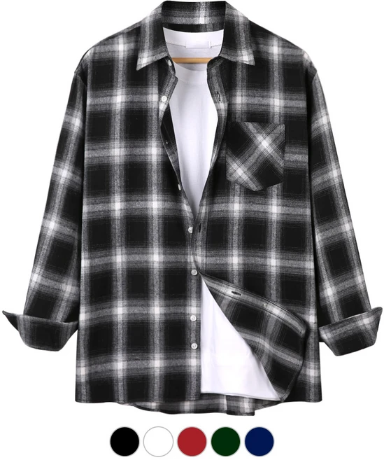 [오버나인] 남자 남성 루즈핏 남녀공용 체크 패턴 셔츠 남방