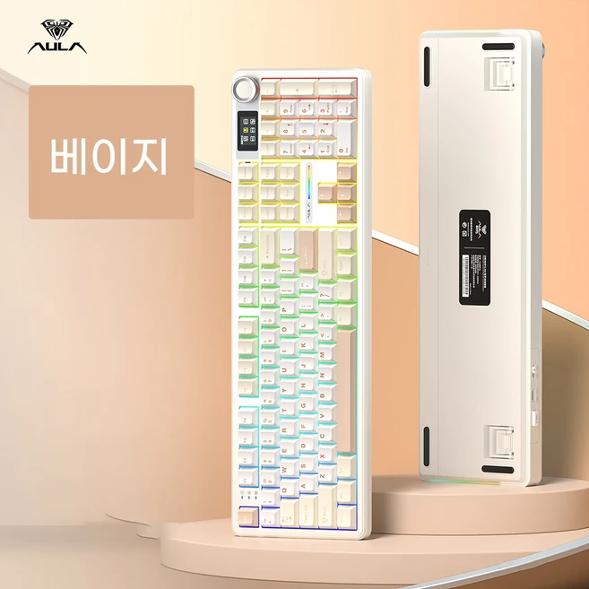 Aula 독거미 F108 pro 유무선 기계식 키보드 풀배열 디스플레이 예약판매, 제조사축, 베이지_카라멜라떼축