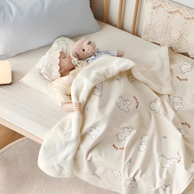 쁘리엘르 유아용 에디 극세사 양면 블랭킷, 베이지