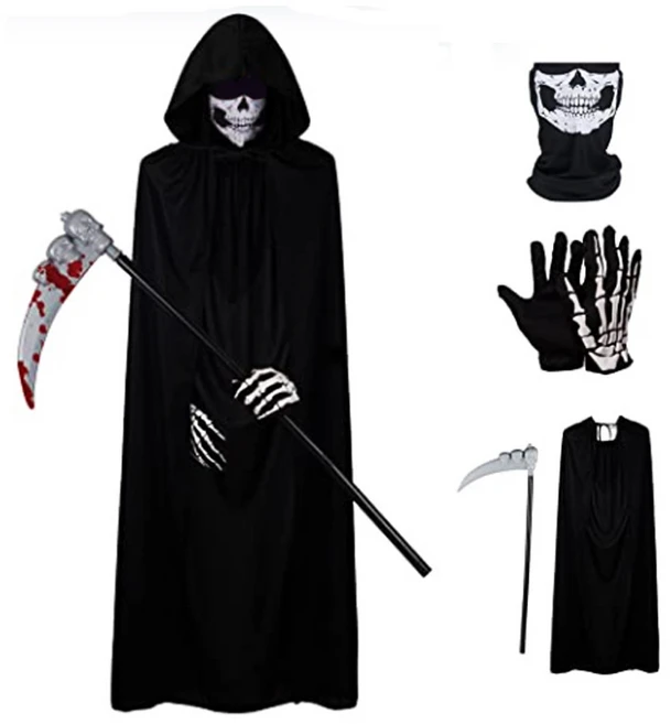 Hyades 할로윈데이 빅사이즈 코스프레 의상 성인용 저승사자 사신 낫 공포 소품 4종세트