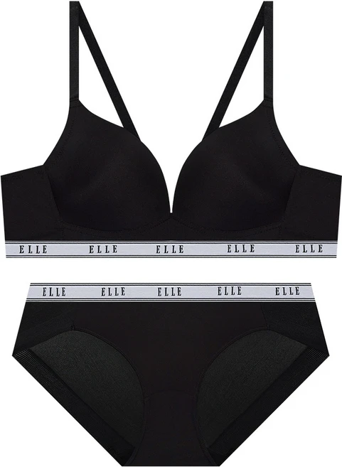 엘르 이너웨어 에어로쿨 컴포트핏 노와이어 올리브그린 브라 팬티 세트