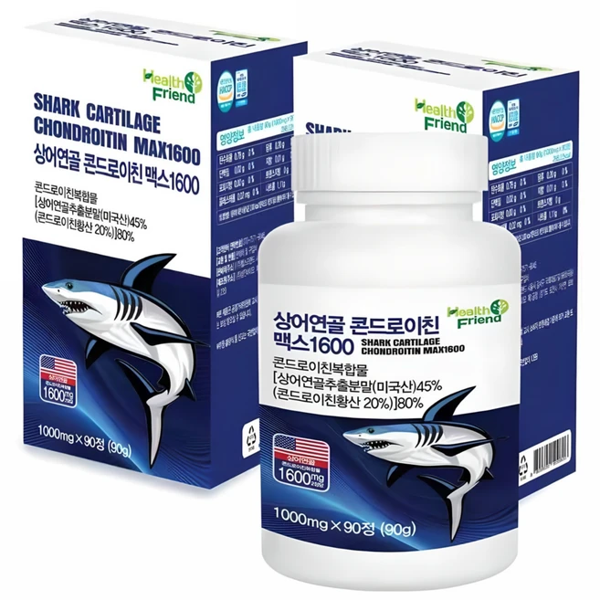 헬스프랜드 상어연골 콘드로이친 맥스 1600 1000mg x 180정 3개월분, 2개, 90g