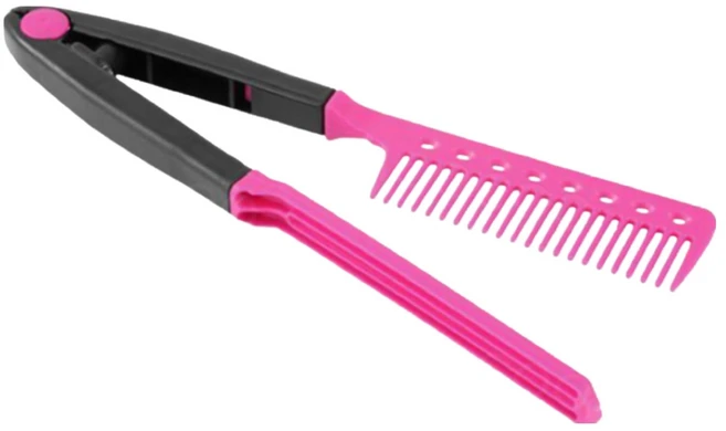 헤어 스타일링 스트레이트 볼륨 펌 드라이 V자 고데기 브러쉬 집게 빗, 헤어 집게빗 핑크, 1개