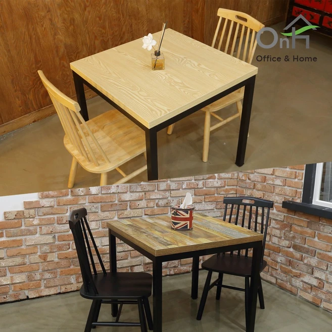 오피스엔홈 솔루션 750x750 테이블 2인식탁 철재테이블 주방가구, 내추럴 블랙