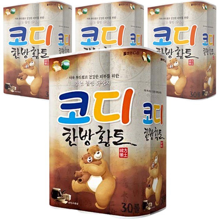 코디 한방황토 천연펄프 3겹 롤화장지 25 m, 30롤, 4팩 대표 이미지 - 황토 휴지 추천
