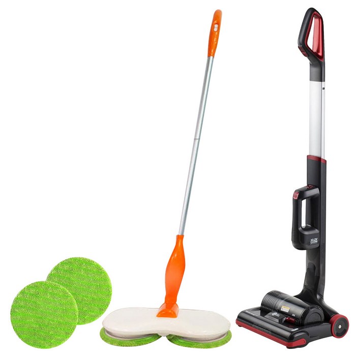 좋은생활지웰 2in1 스탠드형 무선 진공청소기 기본형 VENTUS-ST-9500 + 1004 무선 물걸레청소기 GWELL-777 + 청소패드 4p, VENTUS-ST-9500(블랙레드) + GWELL-777 + 청소패드 4p, 1세트 대표 이미지 - 좋은생활지웰 무선청소기 추천
