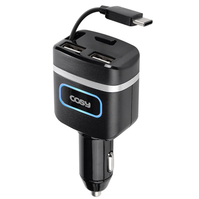 코시 QC3.0 USB 2포트 차량용 자동감김 급속 충전기 타입C, CGR3247AT, 블랙 대표 이미지 - 고속충전 시거잭 추천