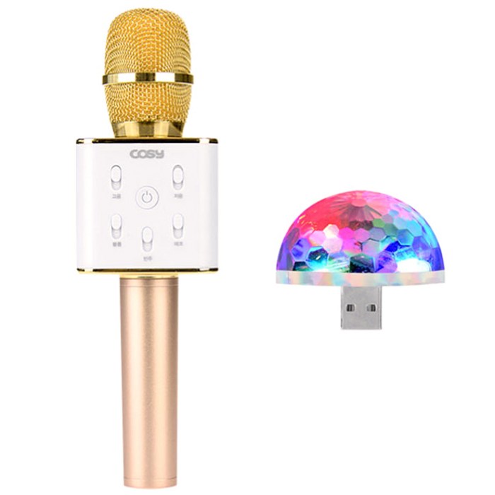 코시 블랑 블루투스 마이크 + 휴대용 USB 미러볼, 마이크(SP3236MKBT), 미러볼(LL3198UB), 골드 대표 이미지 - 블루투스 노래방 마이크 추천
