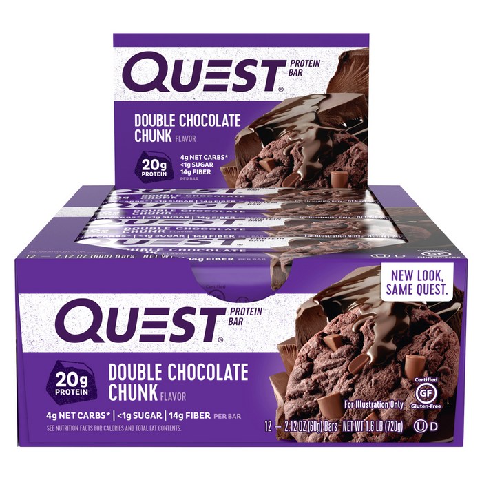 [쿠팡 직수입] 퀘스트뉴트리션 프로틴 바, 60g, 12개입, 더블 초콜릿 청크(Double Chocolate Chunk) 대표 이미지 - 초콜릿 추천