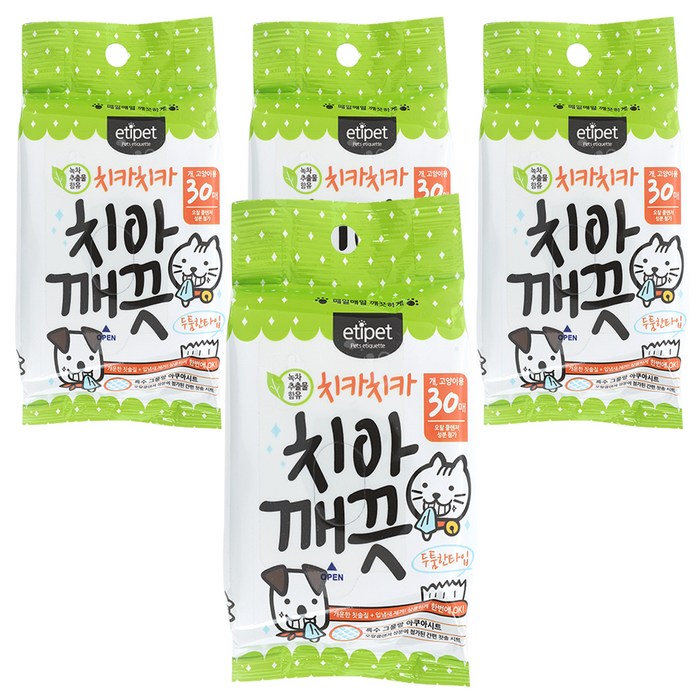 에티펫 반려동물 치아깨끗시트, 30매입, 4팩 대표 이미지 - 강아지 물티슈 추천