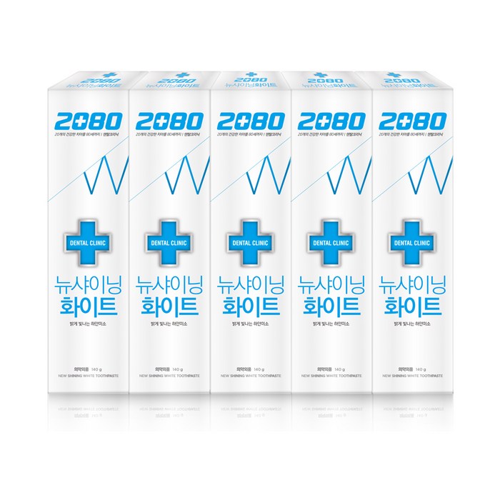 2080 덴탈크리닉 뉴샤이닝 화이트 치약, 140g, 5개입 대표 이미지 - 2080 치약 추천